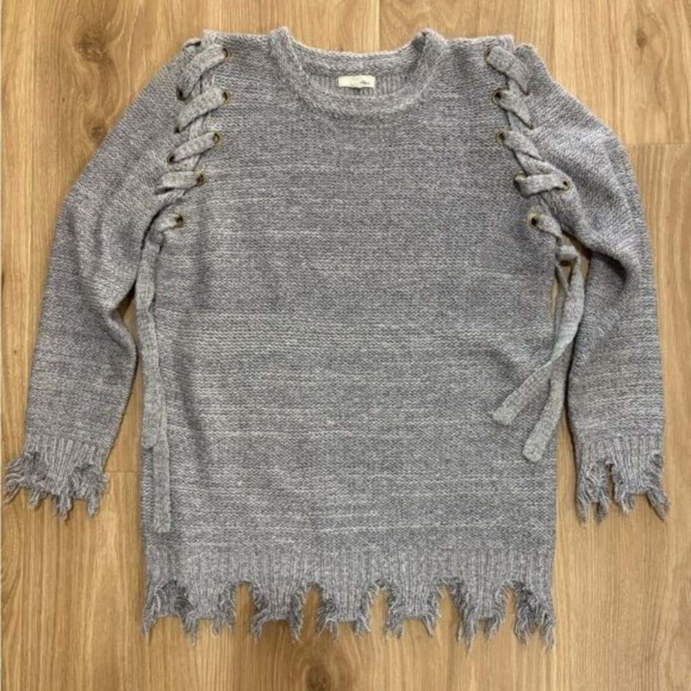 Jella C. Lace-Up Distressed Hem Sweater – Size Small